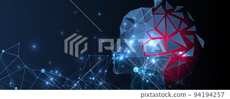 Artificial intelligence (AI) and big data concept. Machine cyber mind. Humen face with binary data flow. Technology vector background. Artificial intelligence (AI) and big data concept. Machine cyber mind. Humen face with binary data flow. Technology vector background. 94194257