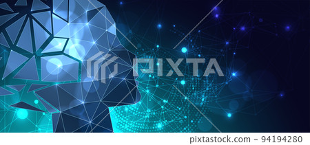 Artificial intelligence (AI) and big data concept. Machine cyber mind. Humen face with binary data flow. Technology vector background. Artificial intelligence (AI) and big data concept. Machine cyber mind. Humen face with binary data flow. Technology vector background. 94194280