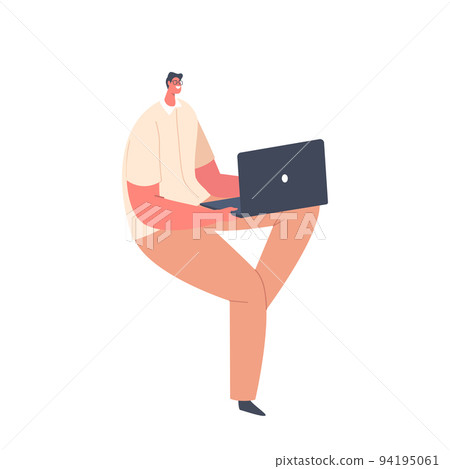Male Character Work on Laptop Isolated on White Background. Man Freelancer or Outsourced Employee Work on Pc Male Character Work on Laptop Isolated on White Background. Man Freelancer or Outsourced Employee Work on Pc 94195061