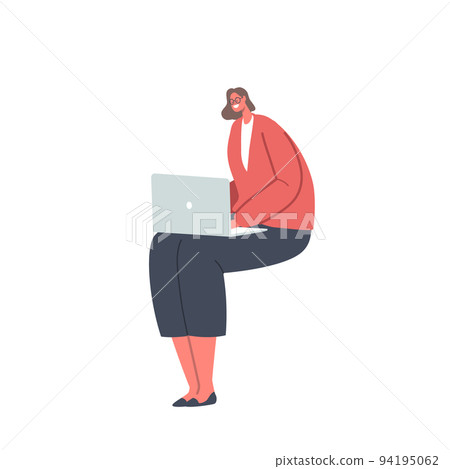 Female Character Work on Laptop Isolated on White Background. Woman Freelancer , Office Manager or Student Work on Pc Female Character Work on Laptop Isolated on White Background. Woman Freelancer , Office Manager or Student Work on Pc 94195062