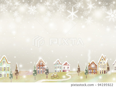 Scandinavian style with gentle colors A fashionable winter cityscape and a silver world frame illustration wallpaper material with glittering snowflakes 94195922