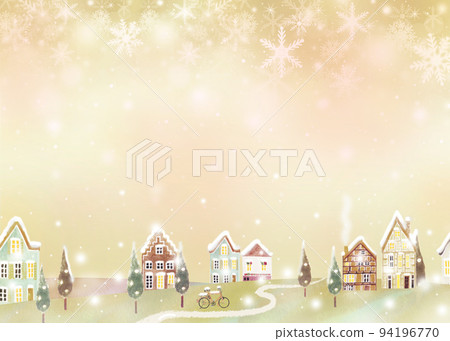 Scandinavian style with gentle colors Frame illustration wallpaper material with fashionable winter cityscape and glittering snowflakes 94196770
