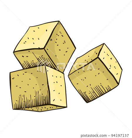 Cane sugar. Product from sugarcane plant. Engraving hand drawn natural organic food or natural ingredient. Fresh sugar in heap and cubes Cane sugar. Product from sugarcane plant. Engraving hand drawn natural organic food or natural ingredient. Fresh sugar in heap and cubes 94197137
