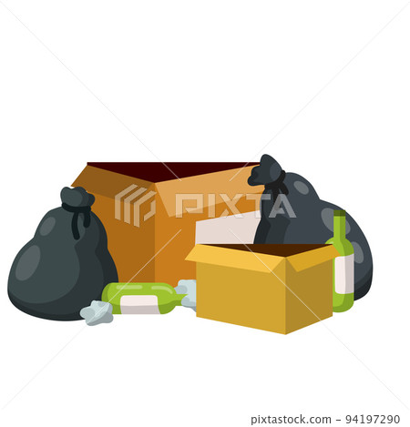 Garbage bag. Black bag with trash and junk. Garbage bag. Black bag with trash and junk. 94197290
