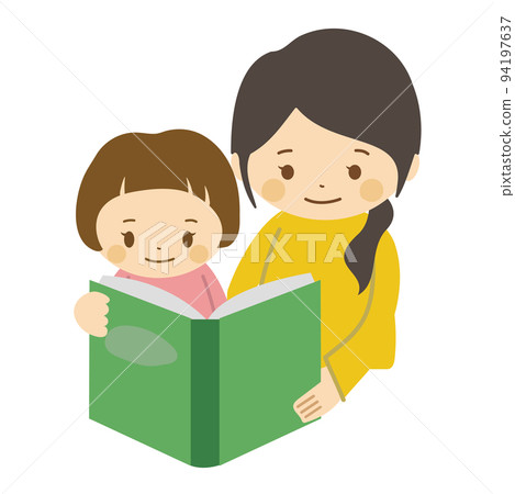 讀書的孩子_女孩_媽媽讀書 94197637