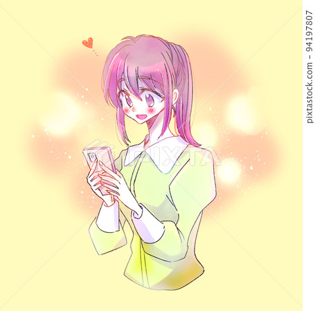 一個快樂地觸摸智能手機的女人 一個快樂地觸摸智能手機的女人 94197807