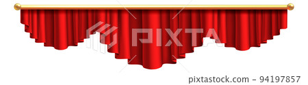 Realistic lambrequin. Red luxury textile. Scene drapes 94197857