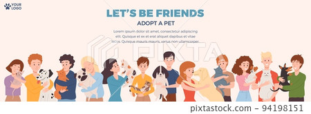 Banner with people hugging cats and dogs flat style, vector illustration Banner with people hugging cats and dogs flat style, vector illustration 94198151