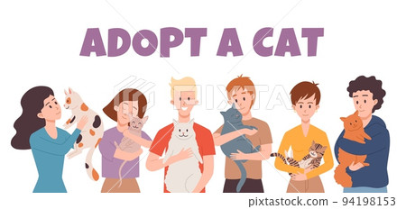 Adopt a cat banner or poster template with characters, flat vector illustration. Adopt a cat banner or poster template with characters, flat vector illustration. 94198153