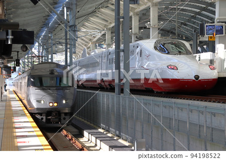 Limited Express Kamome and West Kyushu Shinkansen Kamome test run trains lined up at Nagasaki Station 94198522
