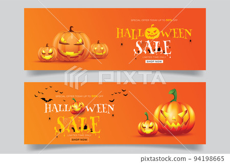 Halloween 50% off. Sale Promotion Poster or banner with Halloween Pumpkin. Vector illustration eps 10 94198665