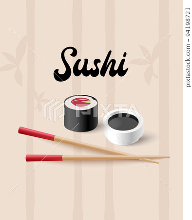 Asian sushi food poster or card template realistic vector illustration. Asian sushi food poster or card template realistic vector illustration. 94198721