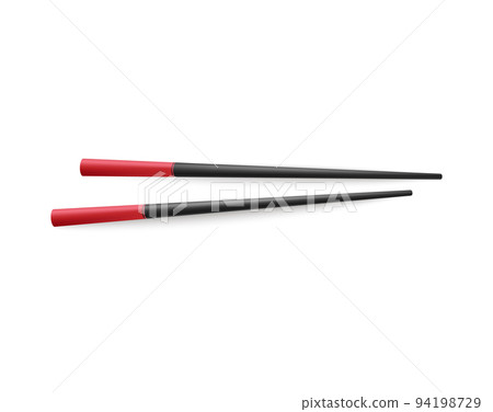 Black realistic pair of chopsticks with red tips, vector illustration Black realistic pair of chopsticks with red tips, vector illustration 94198729