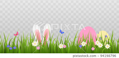 Easter holiday grass border, realistic flat vector illustration on transparent background. Easter holiday grass border, realistic flat vector illustration on transparent background. 94198796