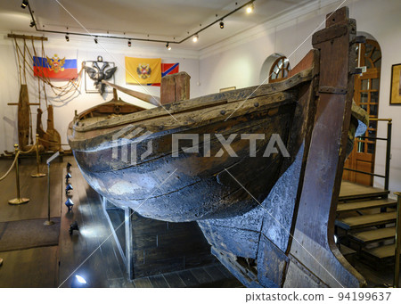 A boat of 16 century built by future Russian Tsar Peter the Great, in Pereslavl-Zalessky, Russia A boat of 16 century built by future Russian Tsar Peter the Great, in Pereslavl-Zalessky, Russia 94199637