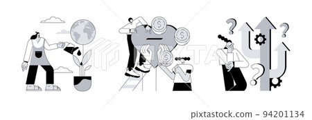 Civil duty abstract concept vector illustration set. Social responsibility, philanthropy, personal choice and decision making, donation fund, finding solution, financial support abstract metaphor. 94201134
