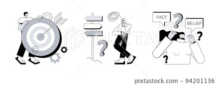 Mental state abstract concept vector illustration set. Focus on success, confusion, cognitive dissonance, business goal, mental discomfort, missing out, decision making, experience abstract metaphor. Mental state abstract concept vector illustration set. Focus on success, confusion, cognitive dissonance, business goal, mental discomfort, missing out, decision making, experience abstract metaphor. 94201136
