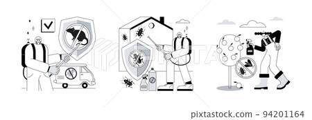House and garden protection abstract concept vector illustration set. Rodents pest control service, home insects control, garden pests, rats trapping, vermin exterminator abstract metaphor. 94201164