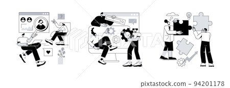 Effective team-working abstract concept vector illustration set. Discussion, collaboration, teamwork power, share opinion, brainstorming, corporate website, goal achievement abstract metaphor. 94201178