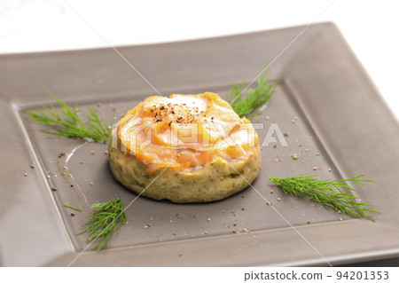 salty cake filled with cream cheese served with smoked salmon and dill salty cake filled with cream cheese served with smoked salmon and dill 94201353