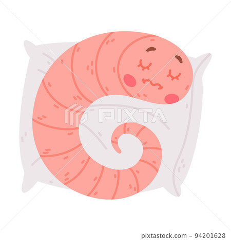 Funny Pink Worm Character with Long Tube Body Sleeping on Pillow Vector Illustration Funny Pink Worm Character with Long Tube Body Sleeping on Pillow Vector Illustration 94201628