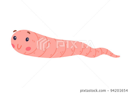 Funny Pink Worm Character with Long Tube Body Vector Illustration 94201654