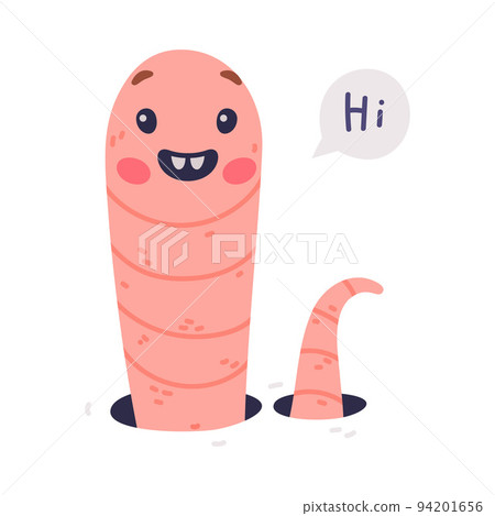 Funny Pink Worm Character with Long Tube Body Peeking from Hole Saying Hi Vector Illustration Funny Pink Worm Character with Long Tube Body Peeking from Hole Saying Hi Vector Illustration 94201656