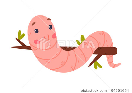 Funny Pink Worm Character with Long Tube Body Hanging on Tree Branch Vector Illustration Funny Pink Worm Character with Long Tube Body Hanging on Tree Branch Vector Illustration 94201664