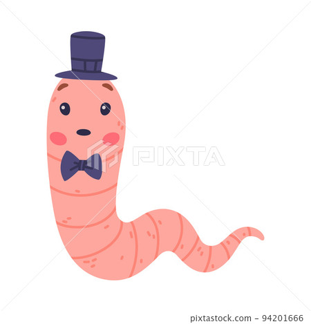 Funny Pink Worm Character with Long Tube Body Wearing Bow Tie and Top Hat Vector Illustration Funny Pink Worm Character with Long Tube Body Wearing Bow Tie and Top Hat Vector Illustration 94201666