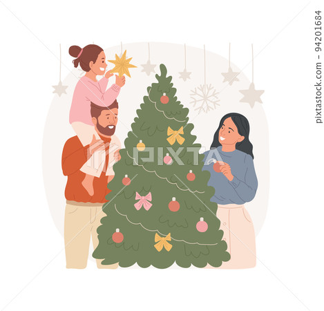 Bethlehem star isolated cartoon vector illustration. Little girl hanging Bethlehem star on her fathers neck, family spending Christmas time together, winter holiday preparation vector cartoon. Bethlehem star isolated cartoon vector illustration. Little girl hanging Bethlehem star on her fathers neck, family spending Christmas time together, winter holiday preparation vector cartoon. 94201684