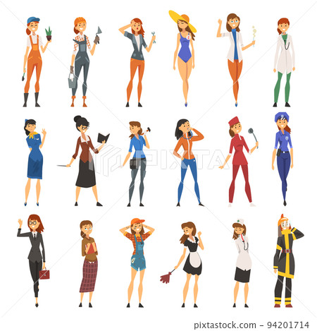 Woman Engaged in Different Profession as Gender or Sexual Equality Big Vector Set 94201714