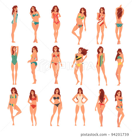 Young Woman in Swimsuit Having Slim Body Standing and Posing Big Vector Set Young Woman in Swimsuit Having Slim Body Standing and Posing Big Vector Set 94201739