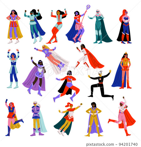 Superhero Woman Character Wearing Cloak Having Superpower Big Vector Set Superhero Woman Character Wearing Cloak Having Superpower Big Vector Set 94201740