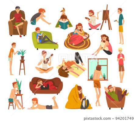 People Characters Spending Weekend Staying Home Engaged in Different Activity Big Vector Set People Characters Spending Weekend Staying Home Engaged in Different Activity Big Vector Set 94201749