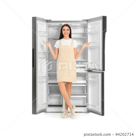 Abused young woman showing palm with word HELP against black background, focus on hand 94202714