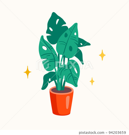 Monstera plant in a pot vector flat illustration. Tropical interior palm, house garden. Monstera plant in a pot vector flat illustration. Tropical interior palm, house garden. 94203659