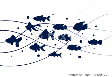 A flock of fish silhouette are floating on the waves isolated on white background. A group of sea animals swim together and a creative underworld design. Cartoon set of fish vector illustration A flock of fish silhouette are floating on the waves isolated on white background. A group of sea animals swim together and a creative underworld design. Cartoon set of fish vector illustration 94203770