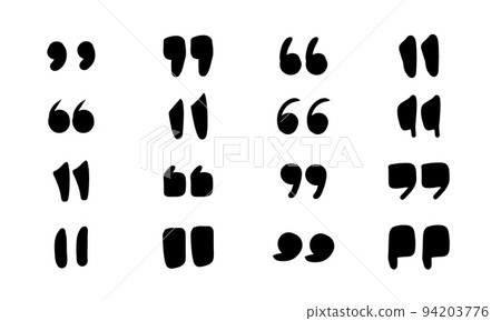 Hand drawn quotes icons collection. Silhouette quotes for text and citation phrases in doodle style. Set of black symbol for speaking and writing. Sign sketch and comment or remark vector illustration Hand drawn quotes icons collection. Silhouette quotes for text and citation phrases in doodle style. Set of black symbol for speaking and writing. Sign sketch and comment or remark vector illustration 94203776
