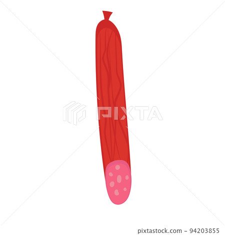 Salami sausage meat and vector icon illustration. Beef product isolated white and dinner design. Barbecue ingredient and tasty cooking lunch. Delicious eat symbol and delicatessen organic drawing 94203855