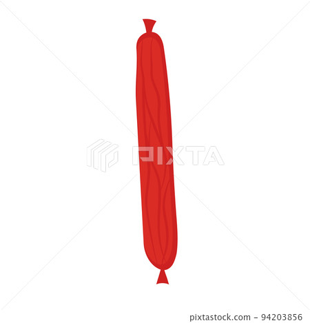 Salami sausage meat and vector icon illustration. Beef product isolated white and dinner design. Barbecue ingredient and tasty cooking lunch. Delicious eat symbol and delicatessen organic drawing 94203856