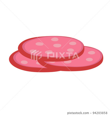 Salami sausage meat and vector icon illustration. Beef product isolated white and dinner design. Barbecue ingredient and tasty cooking lunch. Delicious eat symbol and delicatessen organic drawing Salami sausage meat and vector icon illustration. Beef product isolated white and dinner design. Barbecue ingredient and tasty cooking lunch. Delicious eat symbol and delicatessen organic drawing 94203858