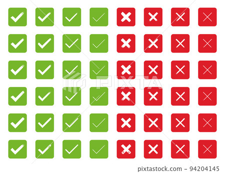 Hand painted approved and rejected signs. Grunge style check mark and cross vector illustration 94204145