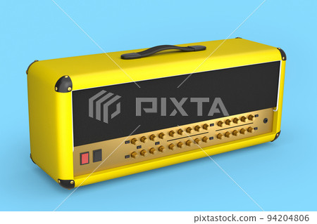 Classical electric and acoustic guitar amplifier isolated on blue background. Classical electric and acoustic guitar amplifier isolated on blue background. 94204806