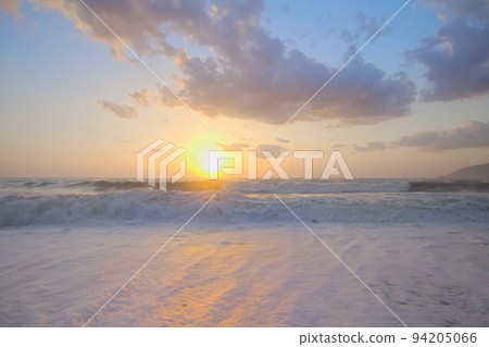 sunrise on Mediterranean on beach sunrise on Mediterranean on beach 94205066
