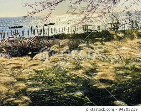 Vacationers on long Ionian sea with clear blue water. Summer holidays. Vacationers on long Ionian sea with clear blue water. Summer holidays. 94205219