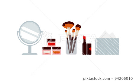 Decorative cosmetics set with makeup items and mirror.Flat illustration Decorative cosmetics set with makeup items and mirror.Flat illustration 94206010