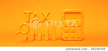 Tax theme with calculator, bar graph and magnifying glass 94206449
