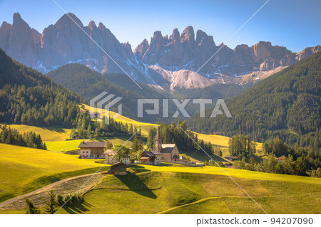 St. Magdalena village with famous church in Val di Funes, Dolomites , Italy 94207090
