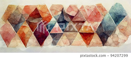 Abstract geometric water color paper background in soft pastel pink and blue trend colors with diagonal line. 94207299