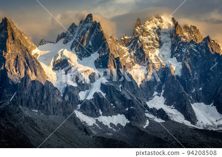 Mont Blanc massif, dramatic landscape in the French Alps, Eastern France Mont Blanc massif, dramatic landscape in the French Alps, Eastern France 94208508